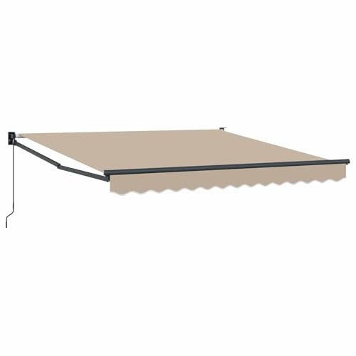 Roanoer Tenda da sole retrattile 350 x 250 cm, tenda da sole a braccio articolato per terrazza e giardino, tenda da terrazza manuale in poliestere e alluminio, tettuccio parasole beige per esterni