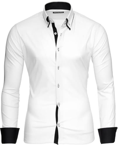 Reslad Herren-Hemd Slim Fit Kontrast Langarm-Hemd Alabama RS-7050
