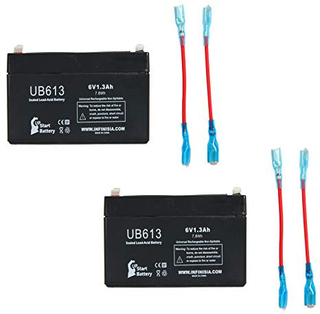 2x Pack - Replacement for GE Security Alarm Simon III Battery - Compatible UB613 Universal Sealed Lead Acid Battery (6V 1.3Ah 1300mAh F1 Terminal AGM SLA) - Includes 4 F1 to F2 Terminal Adapters