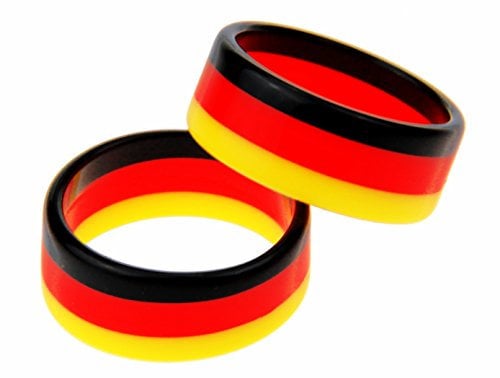 MTS shoecare Fan Ringe Fingerringe Fan Schmuck Deutschland schwarz/rot/Gold für Damen und Herren Set mit 2 Stück (62/19,7 mm)