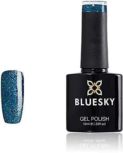 Bluesky Gel-Nagellack, Shimmering Shores 80648, Blau, Glitzer, langlebig, splitterfest, 10 ml (Aushärtung unter UV-LED-Lampe erforderlich)