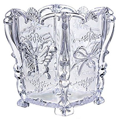 Acrylic Makeup Brush Container Cup Butterfly Carved Cosmetic Brush Pot Storage Holder Organizer (Transparent)