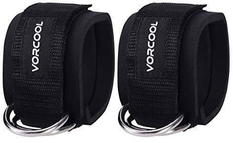 VORCOOL 2PCS Ankle Straps for Cable Machines Weightlifting Gym Workout Fitness Double D-Ring Neoprene Padded Ankle Cuffs for Legs, Abs and Glute Exercises with Carry Bag Fits Men&Women