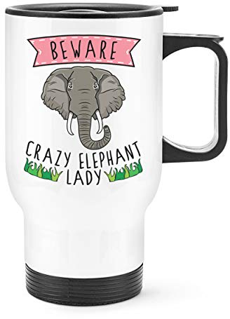 Beware Crazy Elephant Lady Travel Mug Cup with Handle