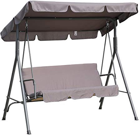 Angel Living Hollywoodschaukel Gartenschaukel 3 Sitzer mit Sonnenschutz 173x110x151cm (Grau)