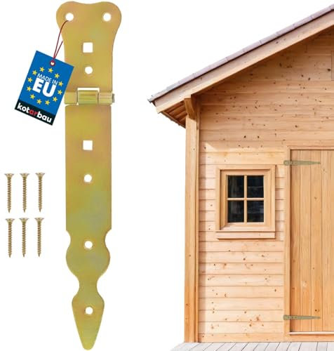 KOTARBAU Ladenband 200 mm Türband Torscharnier Werfgehänge Kreuzgehänge Türscharnier Scharnier Gold Verzinkt Rostfrei Gartentorband Baubeschlag Robust