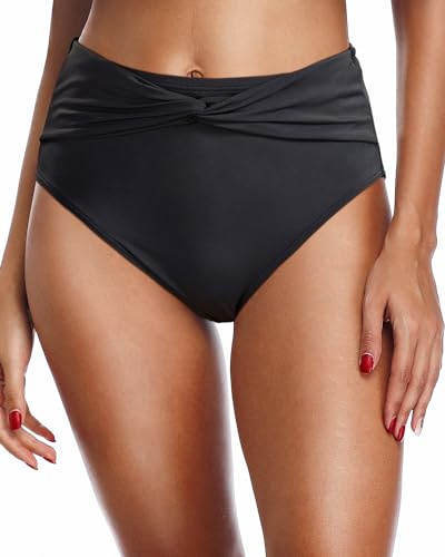 Holipick Black Swimsuit Bottoms for Women - High Waisted Bikini Bottoms Tie Side Tummy Control Bathing Suit Bottom M