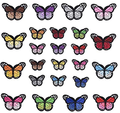 BuxiuGK 24 Stück Schmetterling Eisen auf Patch Schmetterling Stickerei Applikationen Patches für DIY Dekoration Kunsthandwerk T-Shirt Jacke