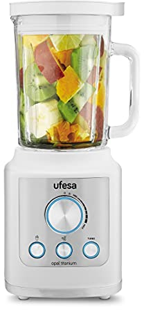 Ufesa BS4950 Blender Mixeur, 1800W, 1.8L, Contrôle de Vitesse Électronique LED, 3 Fonctions, Turbo, Glace et Smoothies, 6 Lames en Titane, Sans BPA, Inox