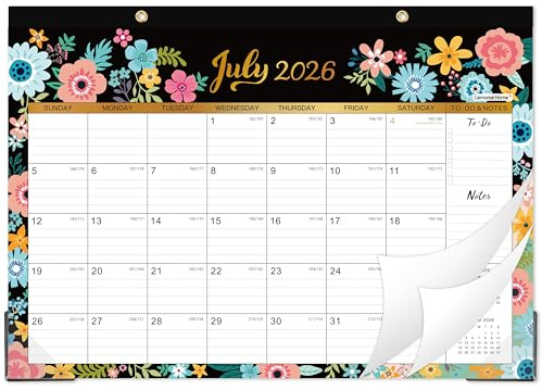 Schreibtischkalender 2022 – 18 Monate Schreibtisch-/Wandkalender 2-in-1, 42,7 x 30,5 cm, Juli 2021 – Dezember 2022 mit Eckenschutz, linierte Blöcke, schwarz geblümt