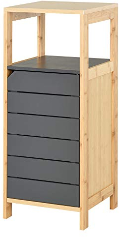 HOMCOM Meubles de Salle de Bain sur Pied Armoire de Rangement Colonne Gain de Place avec Porte et tiroir en Bois et Bambou 32L x 30l x 80H cm