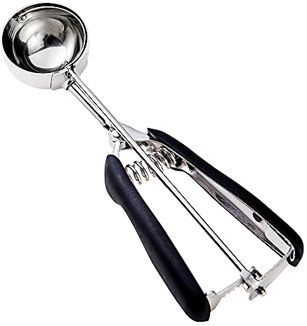 Cuchara grande para galletas, cuchara para masa de galletas, 3 cucharadas/45 ml/ 1.5 oz, cuchara de helado con resorte, acero inoxidable 18/8, agarre cómodo
