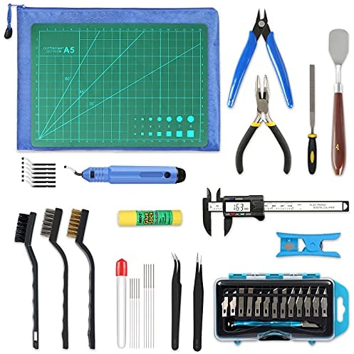 YEETIN 45 Pieces 3D Printer Tools Kit, 3D Printing Accessory Includes Deburring Tool, Digital Caliper, Art Knife Set, Tube Cutter, Storage Bag Suitable for 3D Print Removing, Cleaning, Finishing