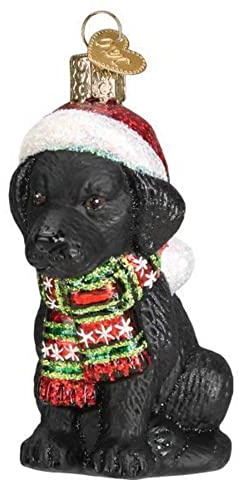 Old World Christmas Weihnachtsbaumschmuck Labrador Welpe, Glas, geblasen, Schwarz