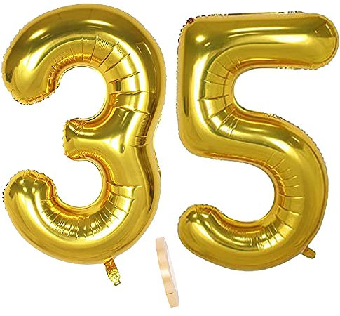 Folienballon Zahl Deko Gold 35 für Frauen Männer, XXL 100cm Riesen Nummer Aufblasbar Helium Ballon Figuren Zahlen Luftballons für 35. Jahre Mann Frau Geburtstag Hochzeit Jubiläum Party Dekoration