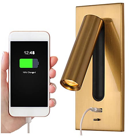 SHXITAYNB Lampara para Cabeceros De Cama Aplique con Interruptor Empuje Oculto, Lampara Lectura Pared Rotación 350 ° Pliegue 90 ° Apliques Pared Pasillo,Latón,3000K Warm