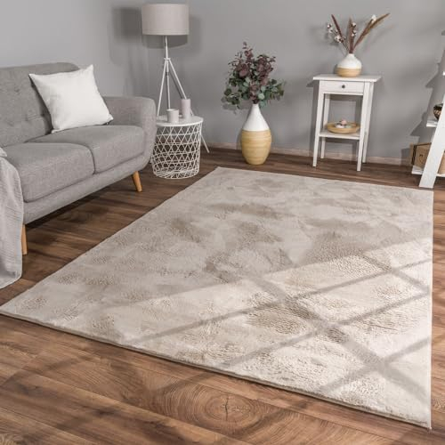 TT Home Wohnzimmer Teppich Hochflor Langflor Kunstfell Weich Modern Unifarben Flauschig, Farbe:Beige, Größe:80x150 cm