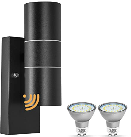 Unikcst LED Aussenleuchte mit Dämmerungsschalter Modern Lichtsensor Aussenlampe IP44 wasserdicht Außenleuchte Up Down Wandleuchte 230V inkl. 2x 5W LED GU10 Kaltweiß Glühbirne,1 Stück
