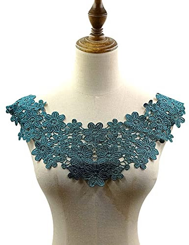 Bestickte Blumen Spitze Kragen Applikation,Stickerei Spitzenbesatz Häkelspitze Patch Spitzemotiv Applique Patches Einsatzkragen für Nähen Handwerk Kostüm Hochzeitskleid Brautkleid Deko,Dunkelgrün