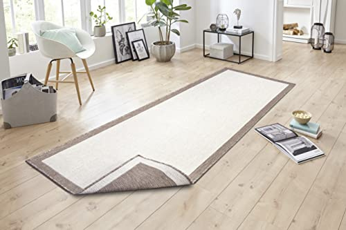 NORTHRUGS Indoor and Outdoor Panama Rug Reversible Rug Weatherproof Modern Plain Design with Border Runner for Balcony Patio Garden Conservatory Living Room Waterproof Linen