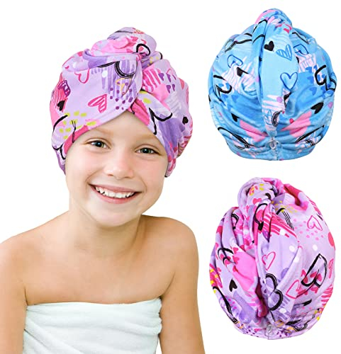 Beinou Mikrofaser Handtuch Haare, 2 Stück Turban Handtuch mit Knopf Haarturban Schnelltrocknend Towel Lange Haare für Frauen Kinder