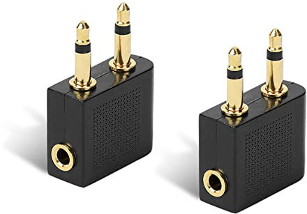 2pcs Airplane Airline Flight Adapters for Headphones,Airplane Headphone/Earphone Socket Adaptor,3.5mm Golden Plated Jack Airline Earphone Adapter,For Sony,Bose,Beats,JVC,Sennheiser,Betron etc