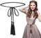 TIESOME Women's Thin Braided Belt Trendy Boho Thin Belt Waistband Tassel Braided Waist Belt for Skirt Dress (Black)