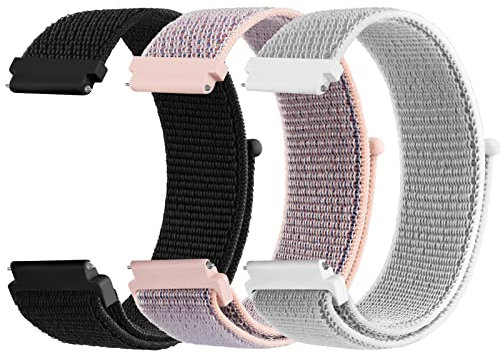 Mugust 3Pack Bracelets de Montres Nylon pour Montres 20mm, Remplacement Dégagement Rapide en nylon Velcro à dégagement pour Femme Homme 20mm (Rose/Noire/Gris)