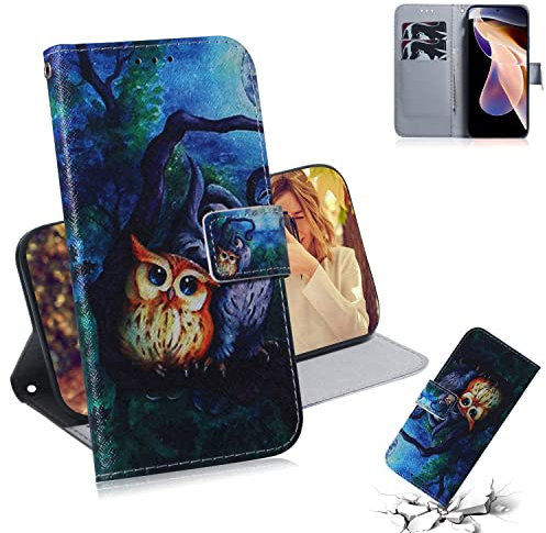 Ammeer Hülle für Wiko Y82, Flip PU Leder Schutzhülle Handy Tasche Case Cover Wallet Standfunktion mit Kartenfächer Magnetverschluss - Eule