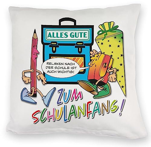 speecheese Alles Gute zum Schulanfang Kuschelkissen mit lustigen Schulmotiven schönes DekoKuschelkissen als Geschenk für Schüler und Vorschulkinder die Sich auf die Schule freuen Einschulung