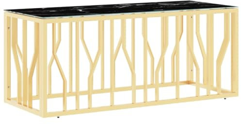 vidaXL Couchtisch, Beistelltisch mit viel Platz für Snacks Getränke, Sofatisch für Wohnzimmer, Tisch Kaffeetisch Telefontisch, Golden Edelstahl Glas