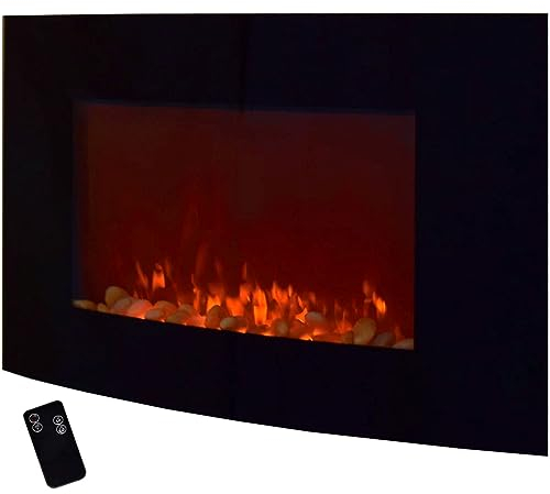 Syntrox Germany Elektrokamin Meruda mit Fernbedienung, Wandkamin mit Flammeneffekt, Elektrokamin 2000W, Überhitzungsschutz Kamin, Wandkamin, Schwarz, Gebogen