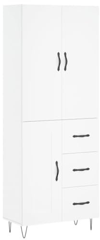 vidaXL Highboard, Sideboard mit viel Stauraum, Kommode Wohnzimmerschrank mit Türen Metallfüßen, Schrank Hochschrank Beistellschrank, Weiß Holzwerkstoff