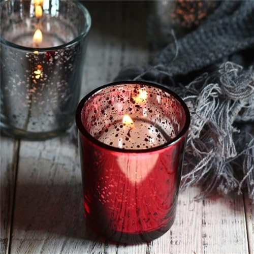 Hiseng Glass Candle Holders 1 pack Tea Light Candle Holder, Modern Starry Sky Glass Votive Candle Holders for Table Centrepiece, Weddings, Party, Valentine's Day, Home Decor (Red)