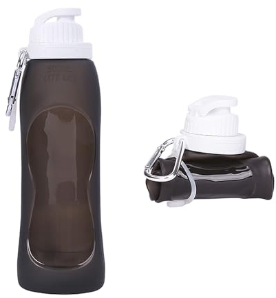 500ml Collapsible Water Bottle, Leak Proof Water Bottle, Ultra Light Running Water Bottle, Silicone Drinking Bottle, Suitable for Outdoor Sports, Travel, Fitness, Cycling, Camping, Yoga (Black)