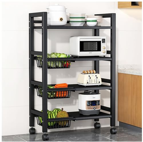 HotcoS Großes Bäckerregal mit Rädern, 49 Zoll breites Bäckerregal mit 5 Etagen, Küchenständer mit Herausnehmbarem Abtropfkorb, Küchenregal für Gewürze, Töpfe und Pfannen,80×95cm/31.5×37in