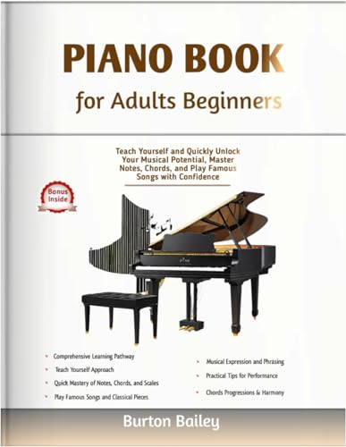Piano Book for Adult Beginners: Teach Yourself and Quickly Unlock Your Musical Potential, Master Notes, Chords, and Play Famous Songs with Confidence