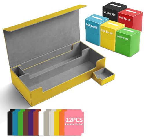 Alishomtll Sammelkarten-Aufbewahrungsbox für 600+ Karten, PU Magnetisch mit Würfeltablett Deck Boxe, 5 PP Boxen und 12 Kartentrenner, für MTG/TCG/Yugio/Commander, Bernsteinfarben