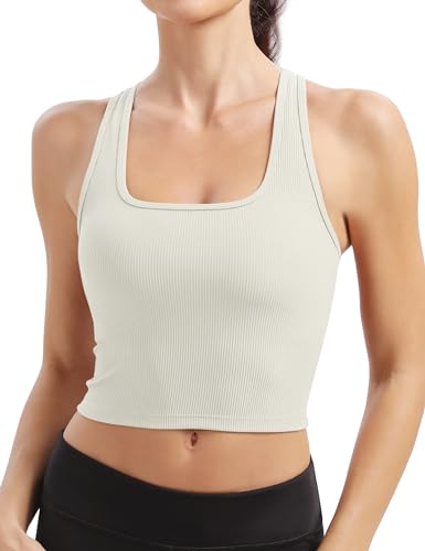 BAYDI Sport BH Damen Gerippt Bustier Ohne Bügel Atmungsaktiv Sport Crop Top Damen mit Abnehmbaren Cups Fitness Lauf Joggen Yoga Bra