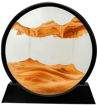 VUIUYOIES Verre Rond Exquis Paysage de Sable de mer Profonde, Choix de Cadeau, sablier 3D, Affichage de Paysage de mer Profonde, Peinture de Sable coulant, Jaune et Noir, 【18.5 * 19.5 cm】