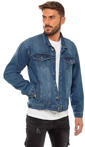 989Zé ENZO Mens Jacket Casual Classic Denim Regular Fit Western Style Trucker Coat