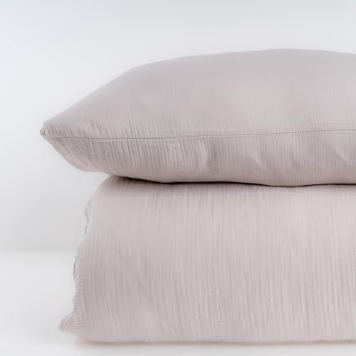 Strauss Home®Premium 135x200cm + 80x80cm Premium Musselin Bettwäsche Creme 100% Baumwolle extra weich