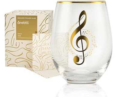 Onebttl Music Lovers Gifts for Women, Men, 18oz Stemless Wine Glass with Message Cards, Birthday Gifts for Musicians