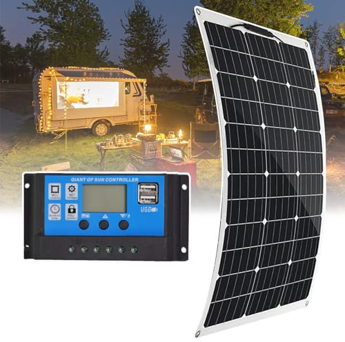 QIeAny Panneaux Solaires pour Le Camping (150 W/300 W) Kit De Panneaux Solaires Flexibles, Matériau en Silicium Monocristallin + Contrôleur 40 A, pour Camping-Car/Toit/Bateau/Voiture/Camping,150W