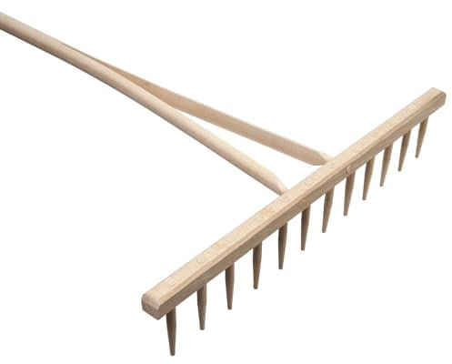 Wooden Agricultural Farming Garden Rake - 12 Teeth, 60 cm Wide, 120 cm Long - Lightweight and Durable Beech Wood Rake for Leaves, Grass, Hay, Levelling Flower & Vegetable Beds, and Decorative Use