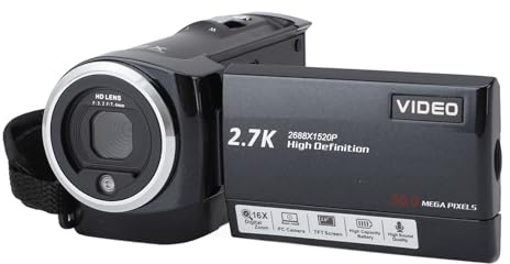 PUSOKEI Videokamera-Camcorder, 2,7K 50 MP 16-facher Digitalzoom-Digitalkamera-Recorder, 2,8-Zoll-TFT-LCD-Bildschirm, um 270 Grad Drehbare Vlogging-Kamera für Outdoor-Reisen