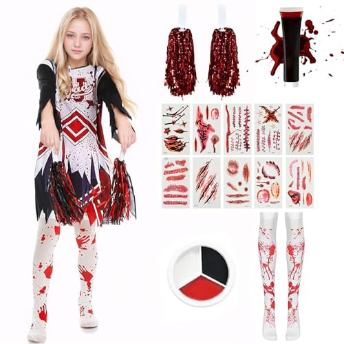 Maryparty Zombie Cheerleader Costume Zombie Costume Kids with Blood for Halloween (S)