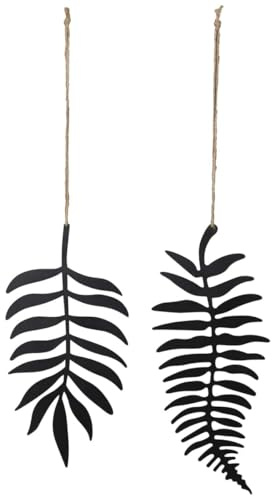 Hängedeko Blätter aus Metall 2er Set zum hängen - Schwarze Fenster- und Gartendeko wetterfeste Deko für Garten, Terrasse, Balkon - Hängende Fensterdeko modern 31 cm & 35 cm für innen & draußen