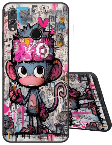 Sinyunron Hülle Kompatibel mit Honor 8X Handyhülle Silikon Schwarz Matte Rückseite mit Muster,Weiche Stoßfest Kratzfest Schlanke Softschale TPU Schutzhülle,AFFE