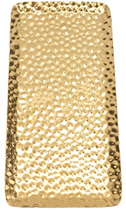 Metal Tray, Metal Serving Tray Hammered Tray Stainless Steel Serving Tray Rectangular Tray for Living Room Bedroom Kitchen Bathroom 3.7 X 7.7in (Gold)